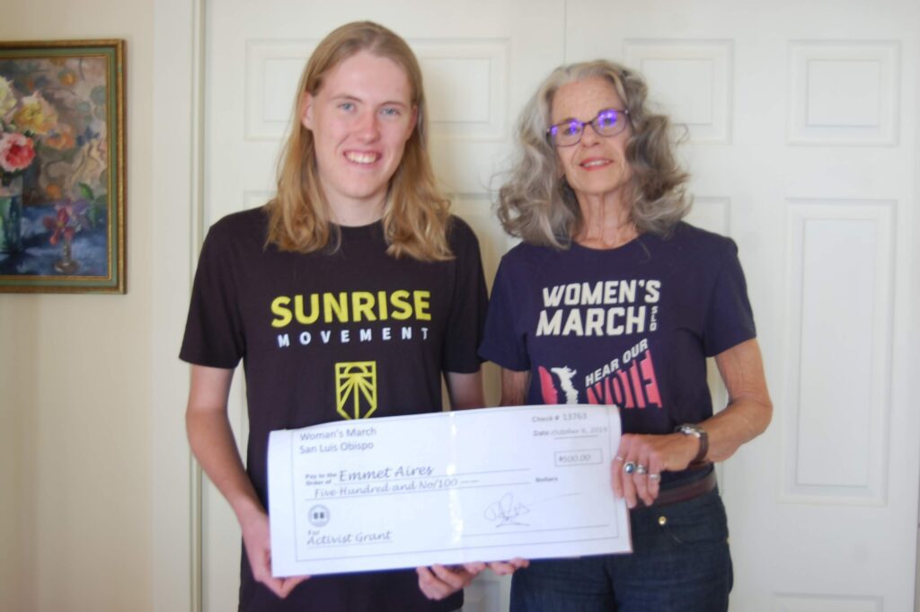 Terry Parry, WMSLO Lead and the WMSLO Student Activist Grant Director, with the grant recipient Emmet Arries. 